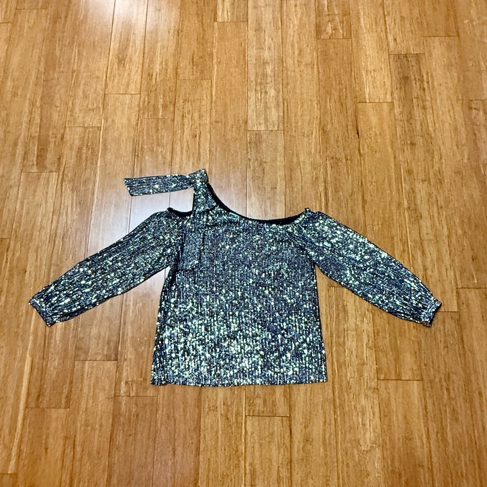 CeCe Black and Silver Sequin Blouse